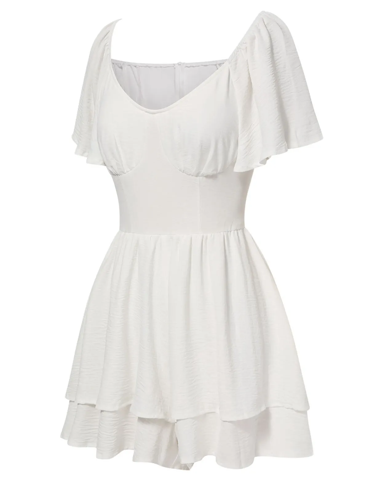 Discount Retro Stage 1950s Puff Sleeve Layered Hem Romper White