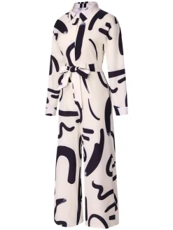 Outlet Retro Stage 1930s Random Brush Ink Lapel Jumpsuit White