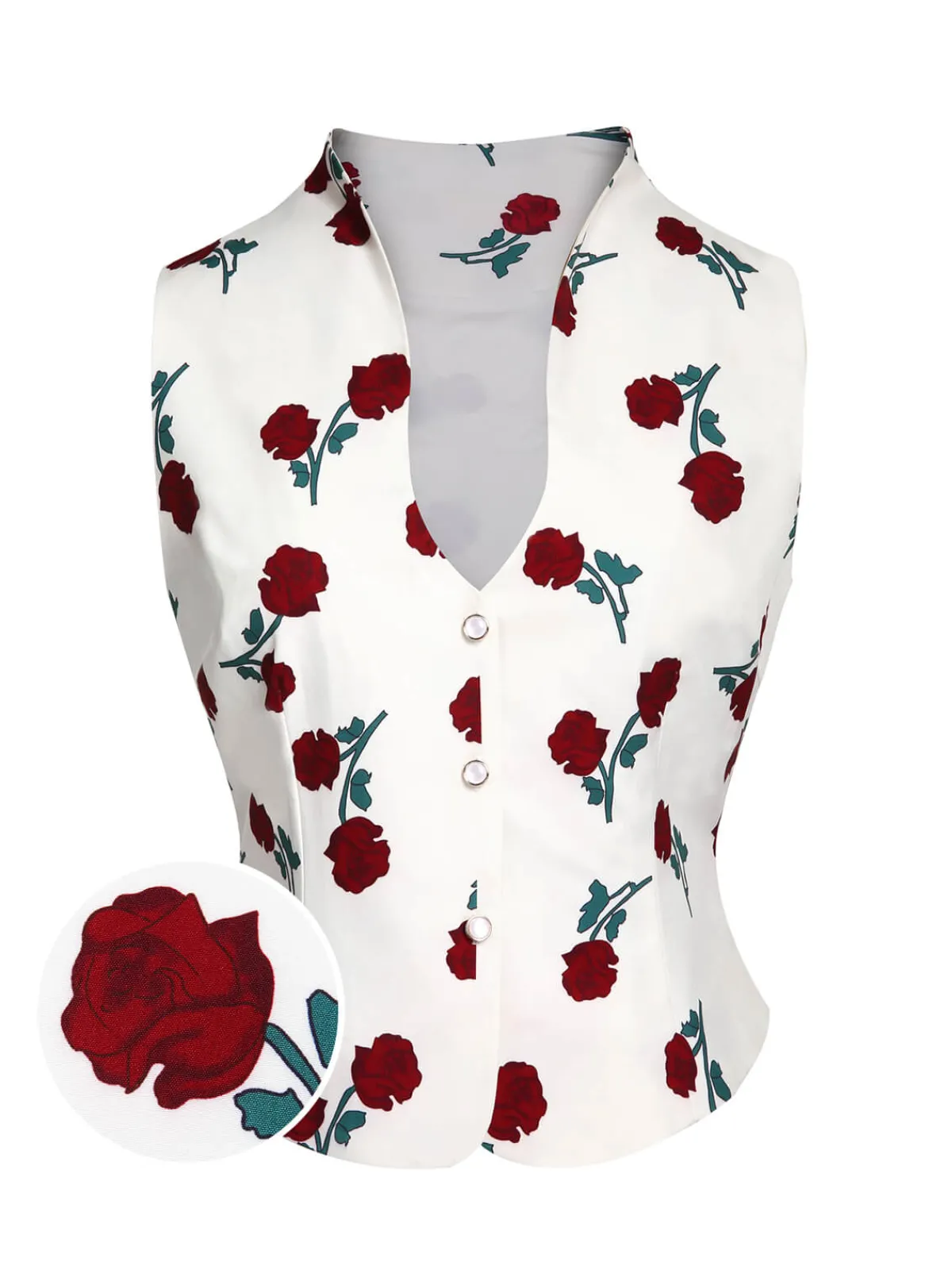 Clearance Retro Stage 1950s Roses Vintage Sleeveless Top White