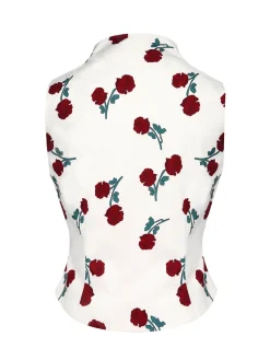 Clearance Retro Stage 1950s Roses Vintage Sleeveless Top White