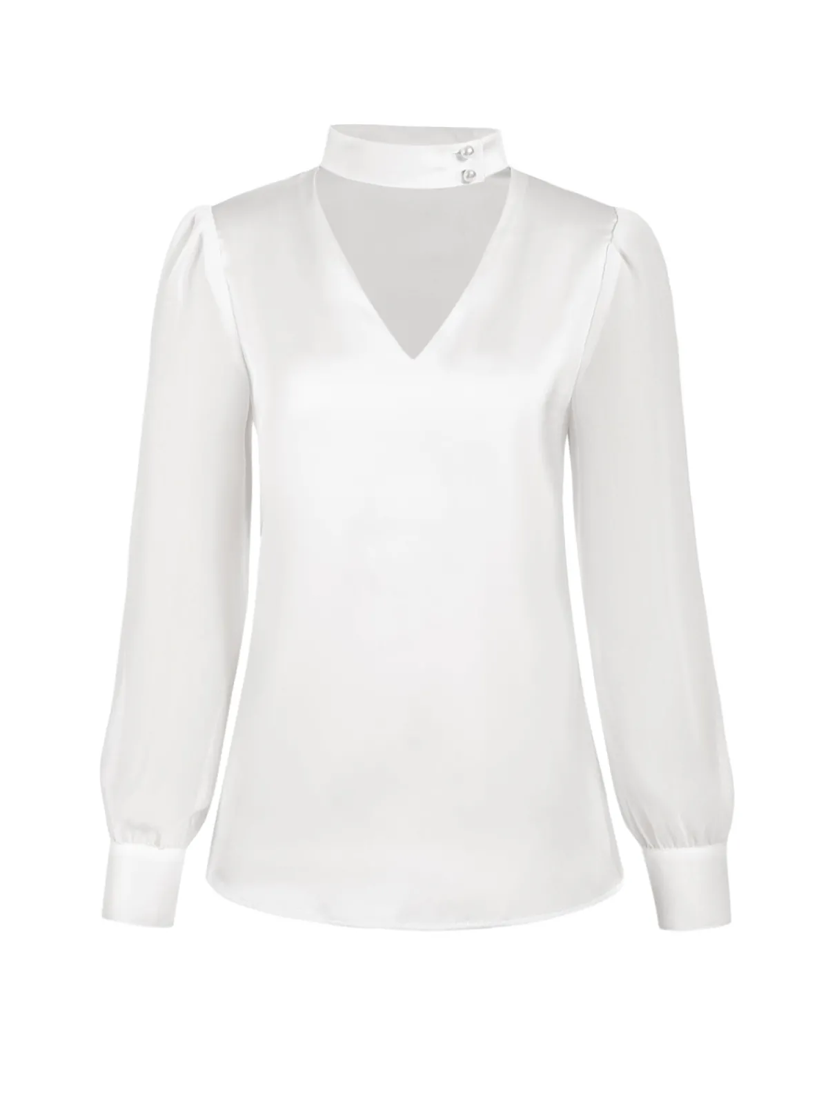 Discount Retro Stage White 1940s Round Neck Satin Puff Sleeve Blouse