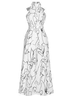 Outlet Retro Stage 1930s Round Neck Sleeveless Jumpsuit White