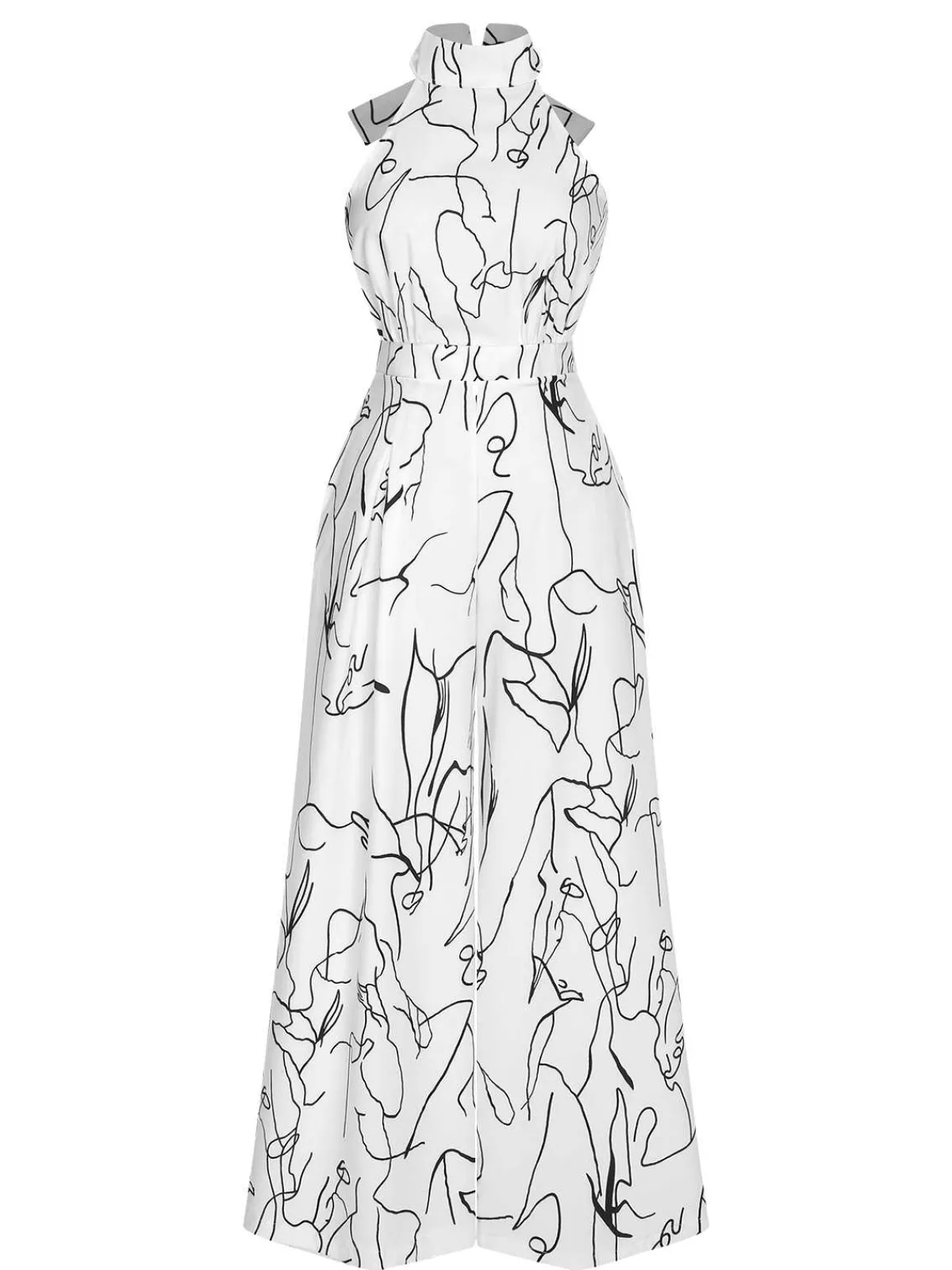 Outlet Retro Stage 1930s Round Neck Sleeveless Jumpsuit White