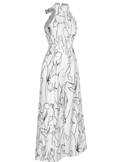 Outlet Retro Stage 1930s Round Neck Sleeveless Jumpsuit White