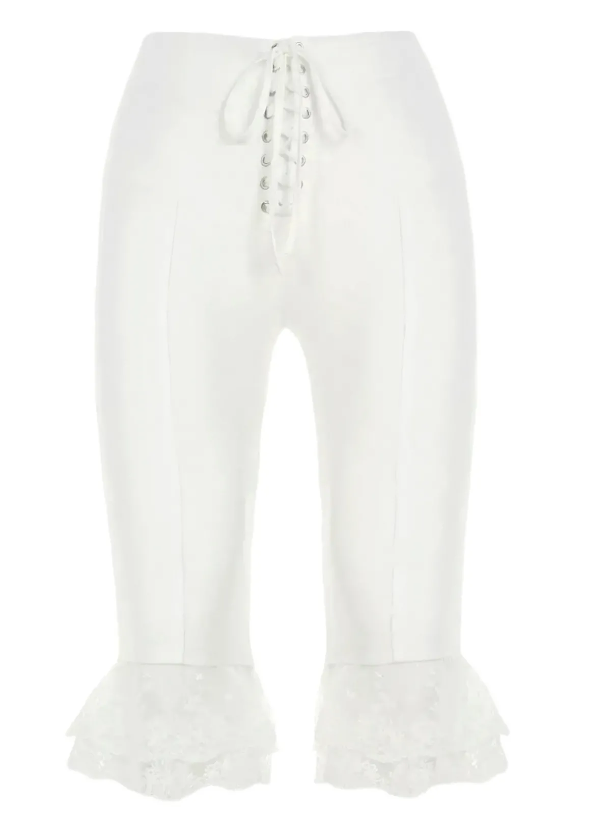 Hot Retro Stage 1950s Ruffled Lace Hem Cropped Pants White