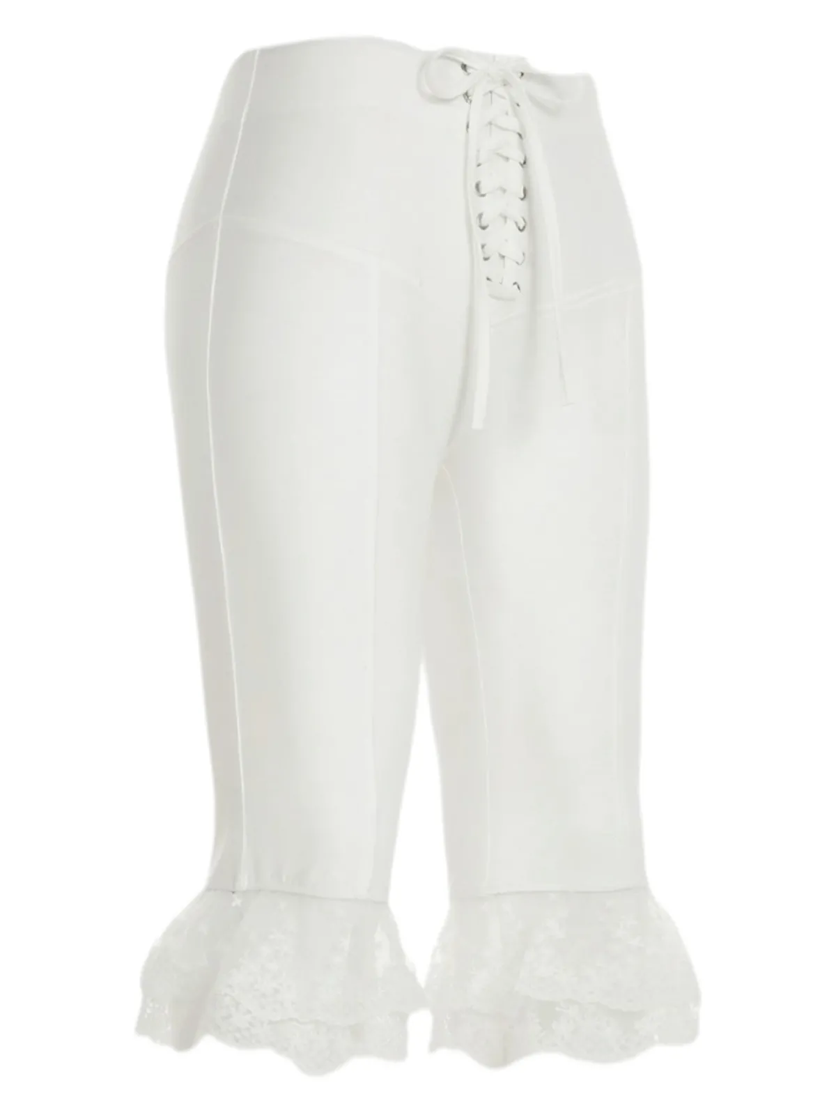 Hot Retro Stage 1950s Ruffled Lace Hem Cropped Pants White