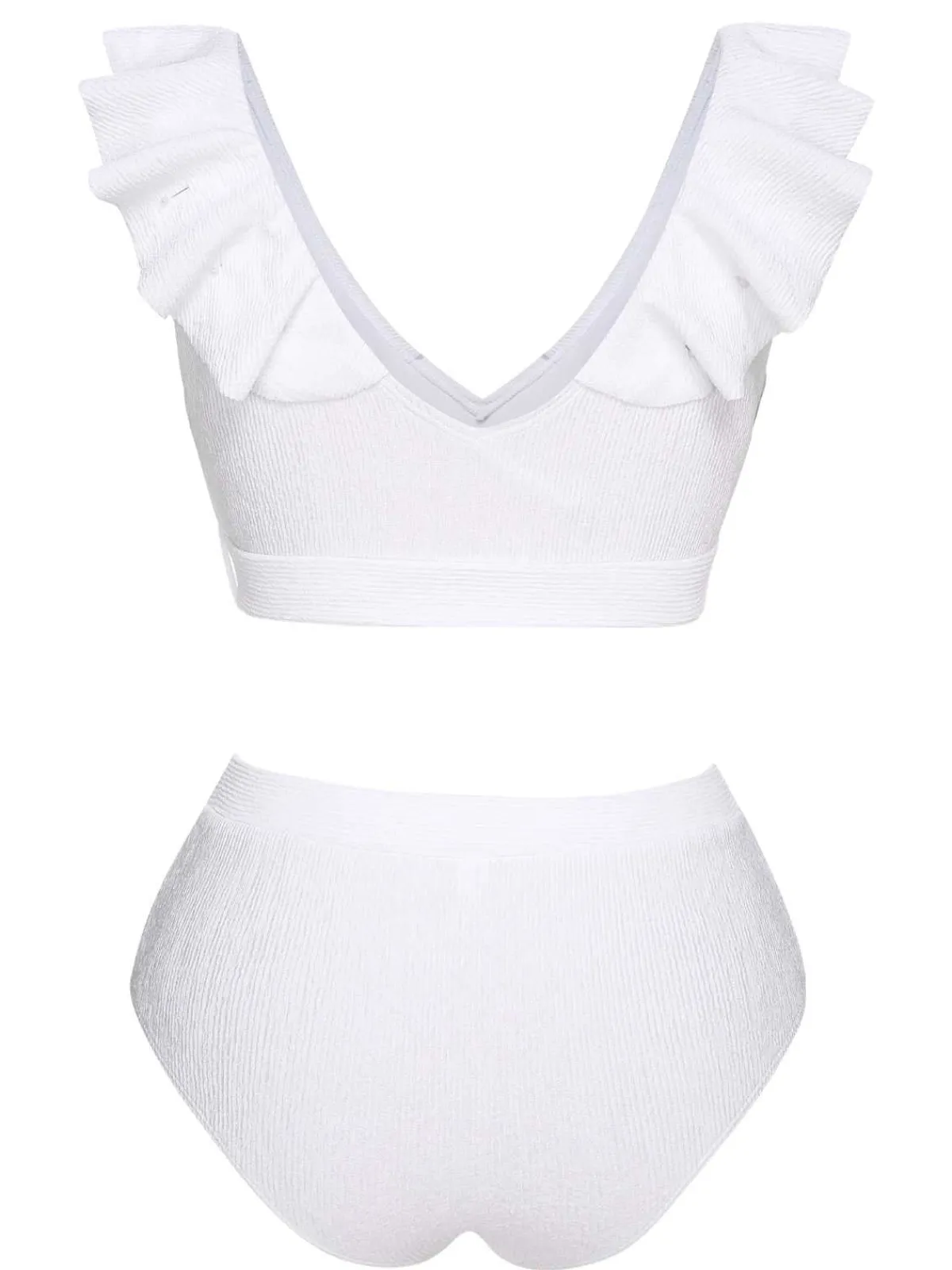 Clearance Retro Stage 1950s Ruffles Solid Swimsuit White
