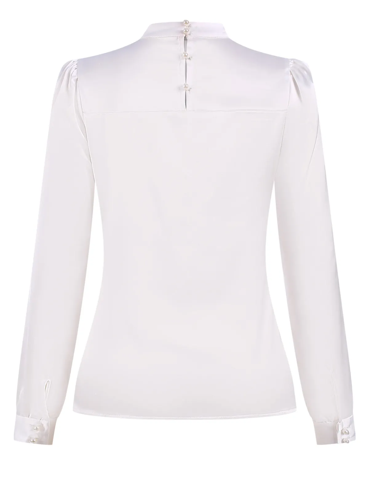Discount Retro Stage 1970s Satin High Neck Solid Blouse White