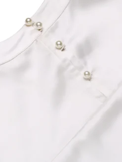 Discount Retro Stage 1970s Satin High Neck Solid Blouse White