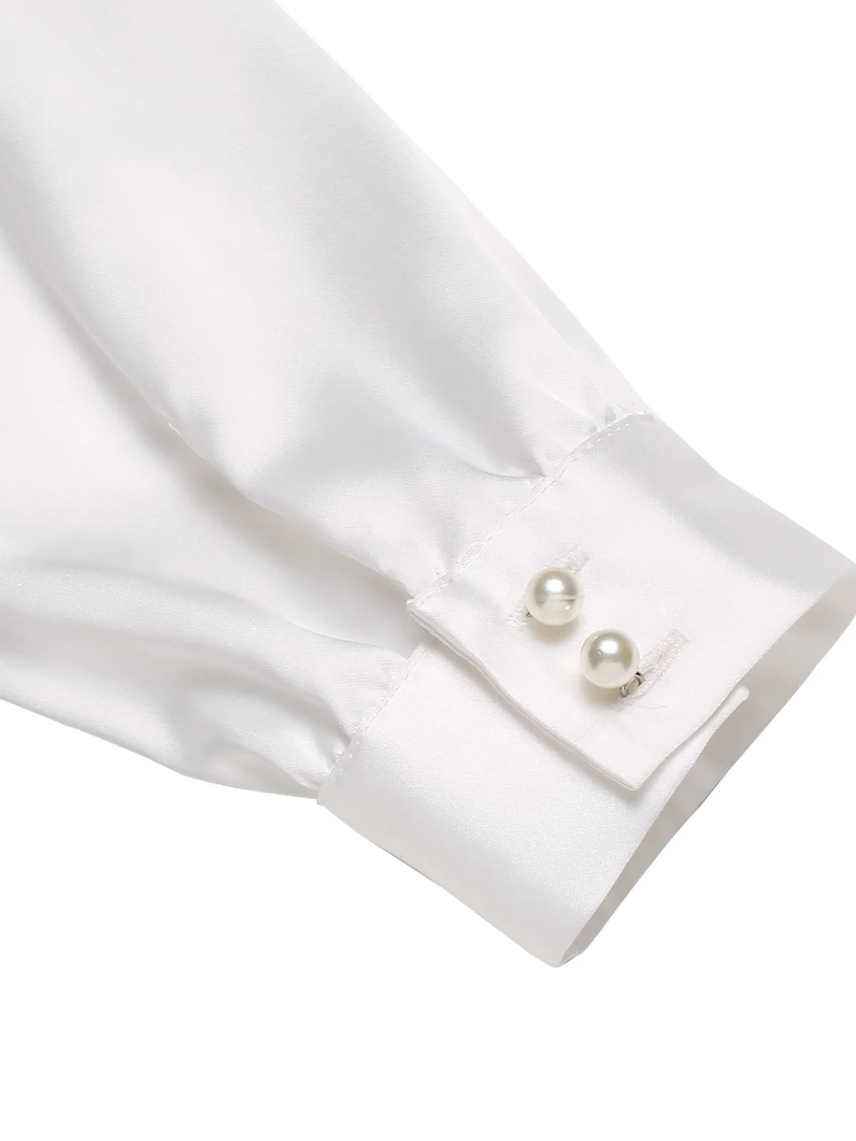 Discount Retro Stage 1970s Satin High Neck Solid Blouse White