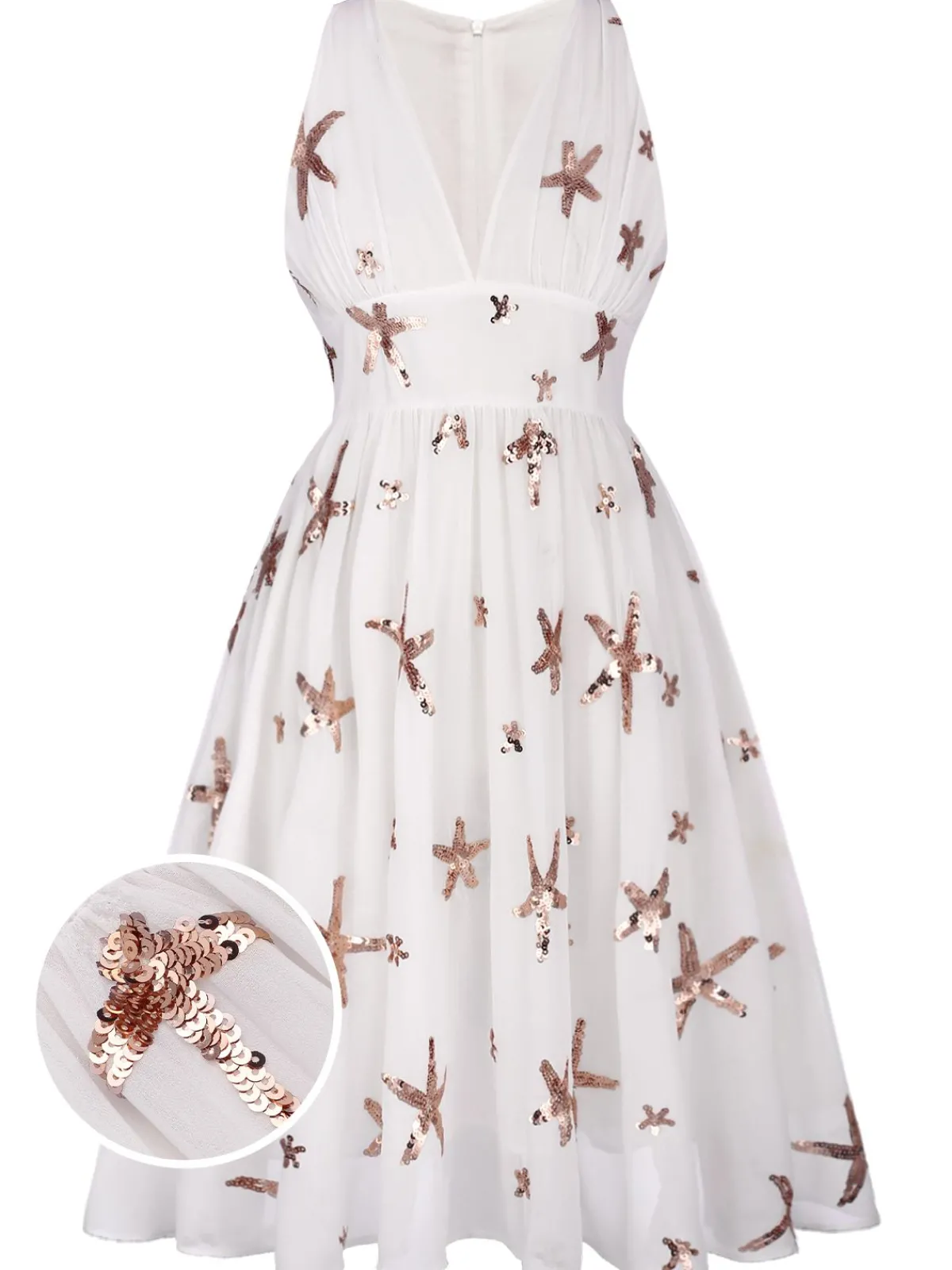 New Retro Stage 1950s Sequins Stars Swing Dress White