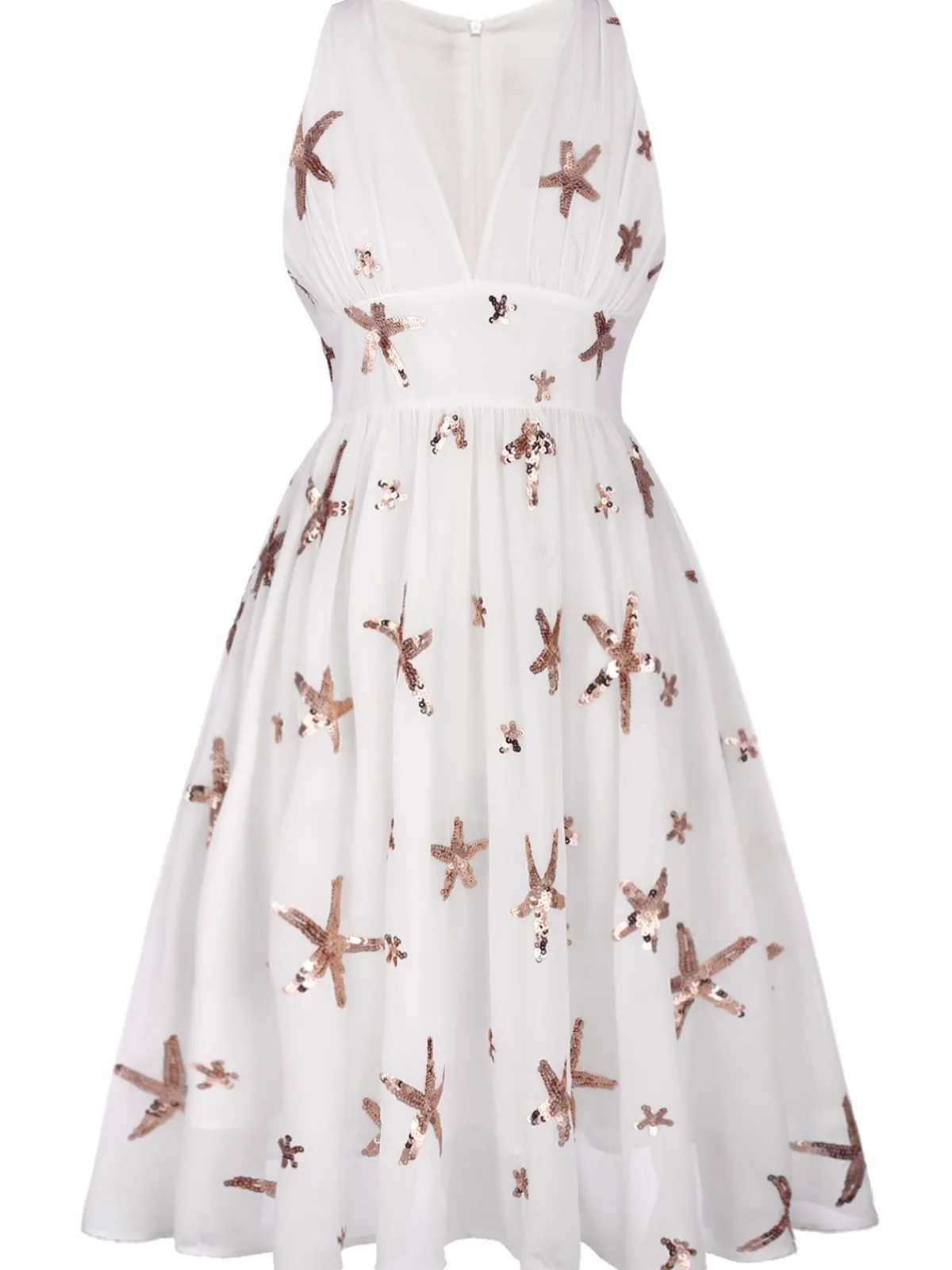 New Retro Stage 1950s Sequins Stars Swing Dress White
