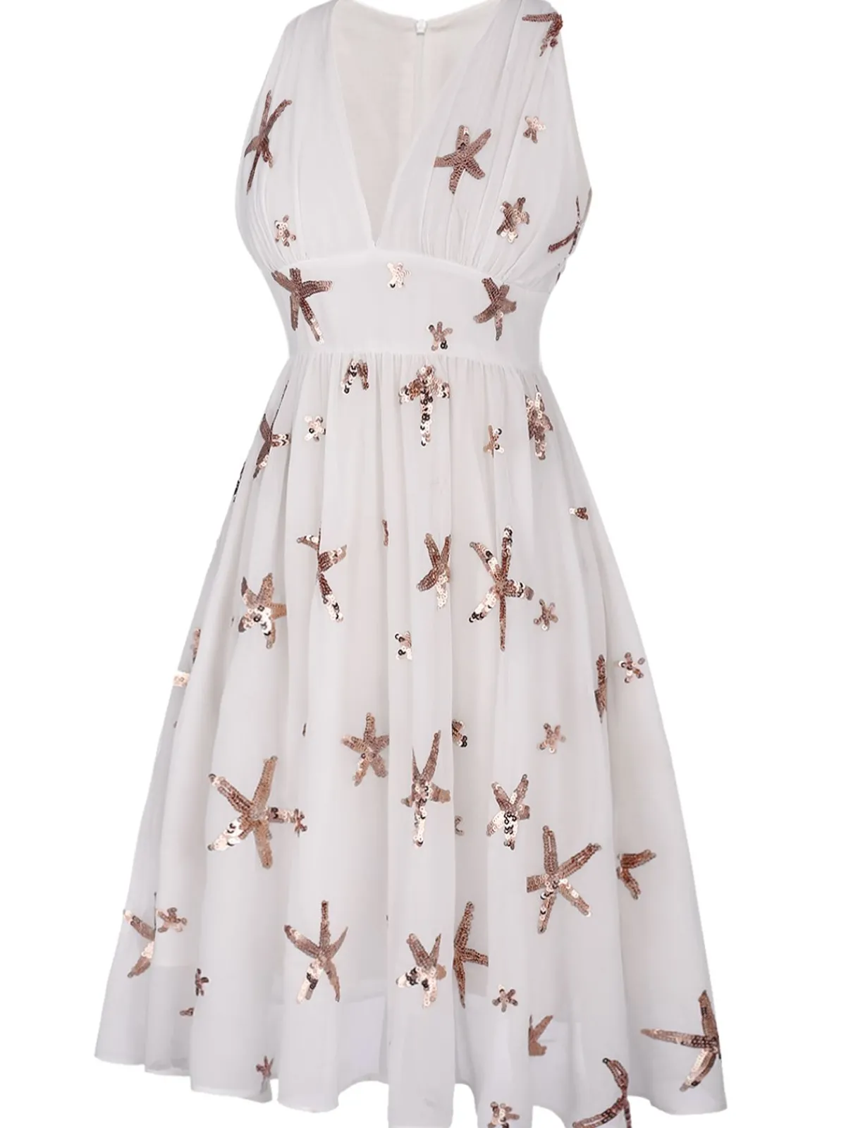 New Retro Stage 1950s Sequins Stars Swing Dress White