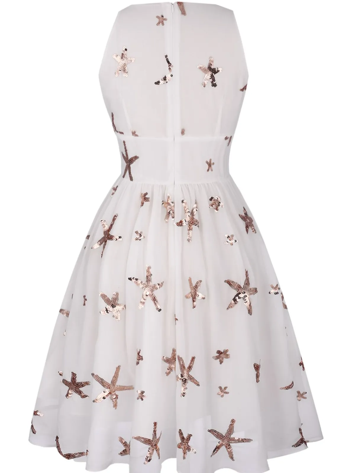 New Retro Stage 1950s Sequins Stars Swing Dress White