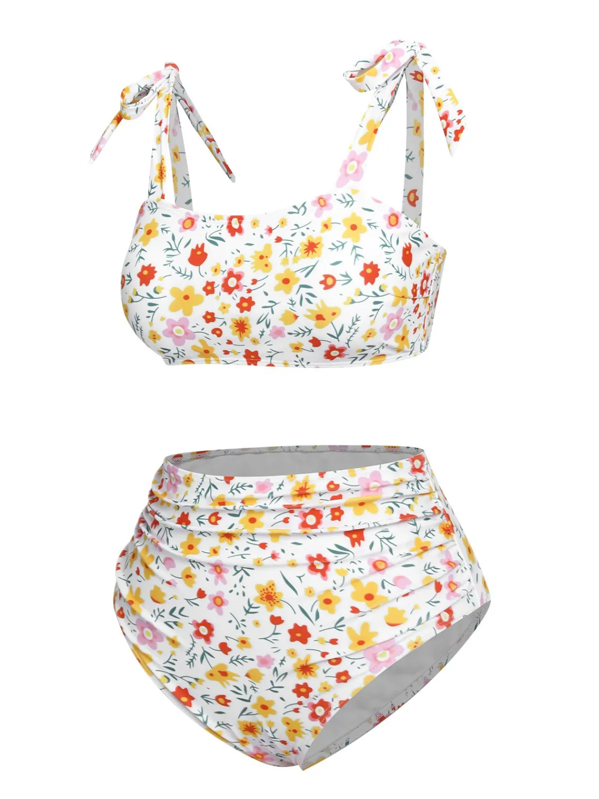 Best Retro Stage 1930s Shoulder Straps Ditsy Florals Swimsuit White