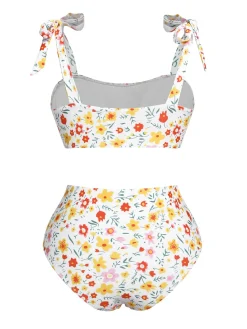 Best Retro Stage 1930s Shoulder Straps Ditsy Florals Swimsuit White
