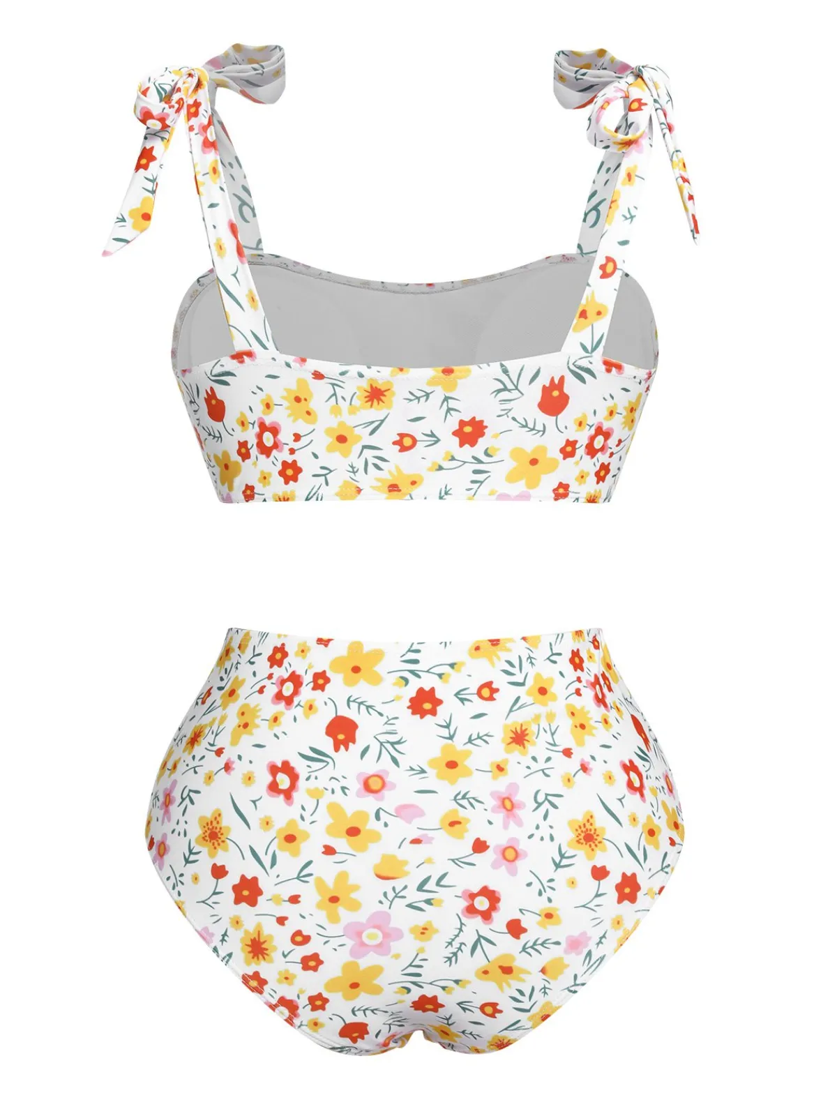 Best Retro Stage 1930s Shoulder Straps Ditsy Florals Swimsuit White