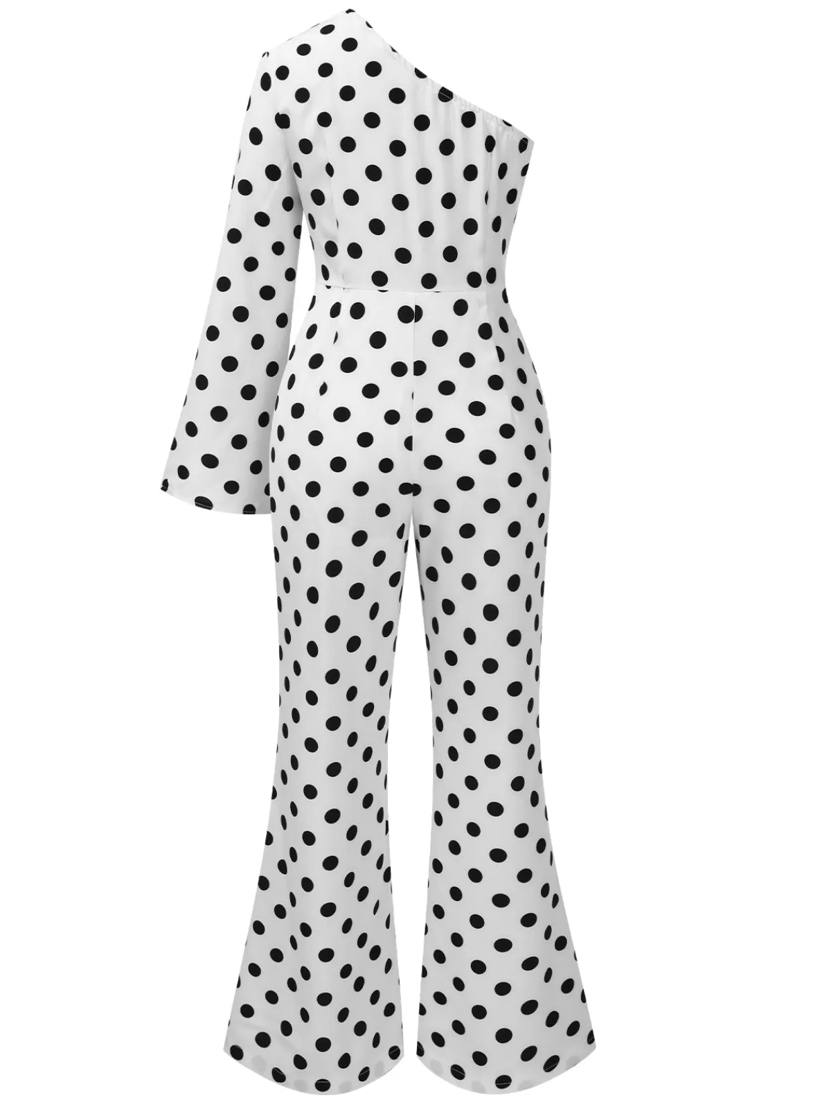 Best Retro Stage 1970s Sloping Shoulders Polka Dot Jumpsuit White