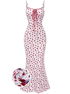 New Retro Stage 1930s Small Floral Straps Mermaid Dress White
