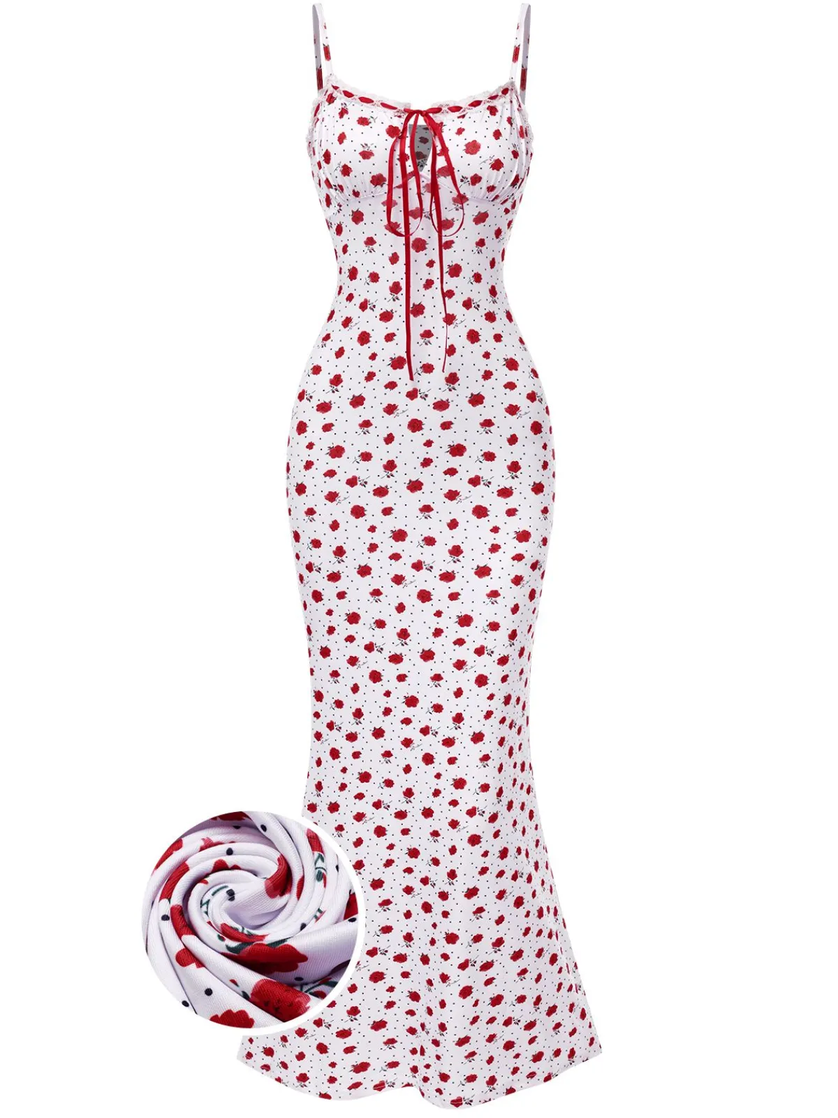 New Retro Stage 1930s Small Floral Straps Mermaid Dress White