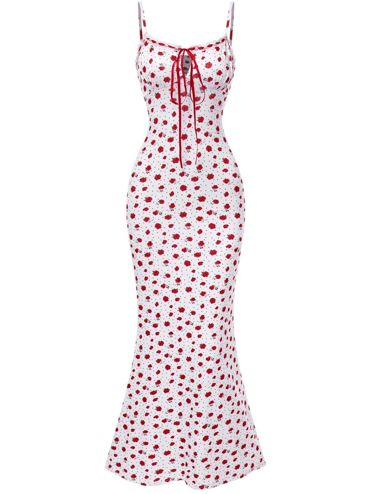 New Retro Stage 1930s Small Floral Straps Mermaid Dress White