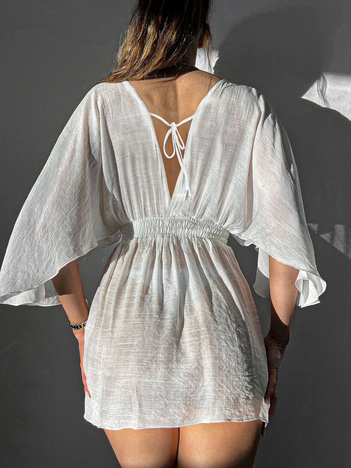 New Retro Stage 1950s Solid Cap Sleeve Beach Cover Up White