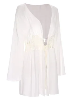 Best Retro Stage White 1960s Solid Hollow Waist Cover Up