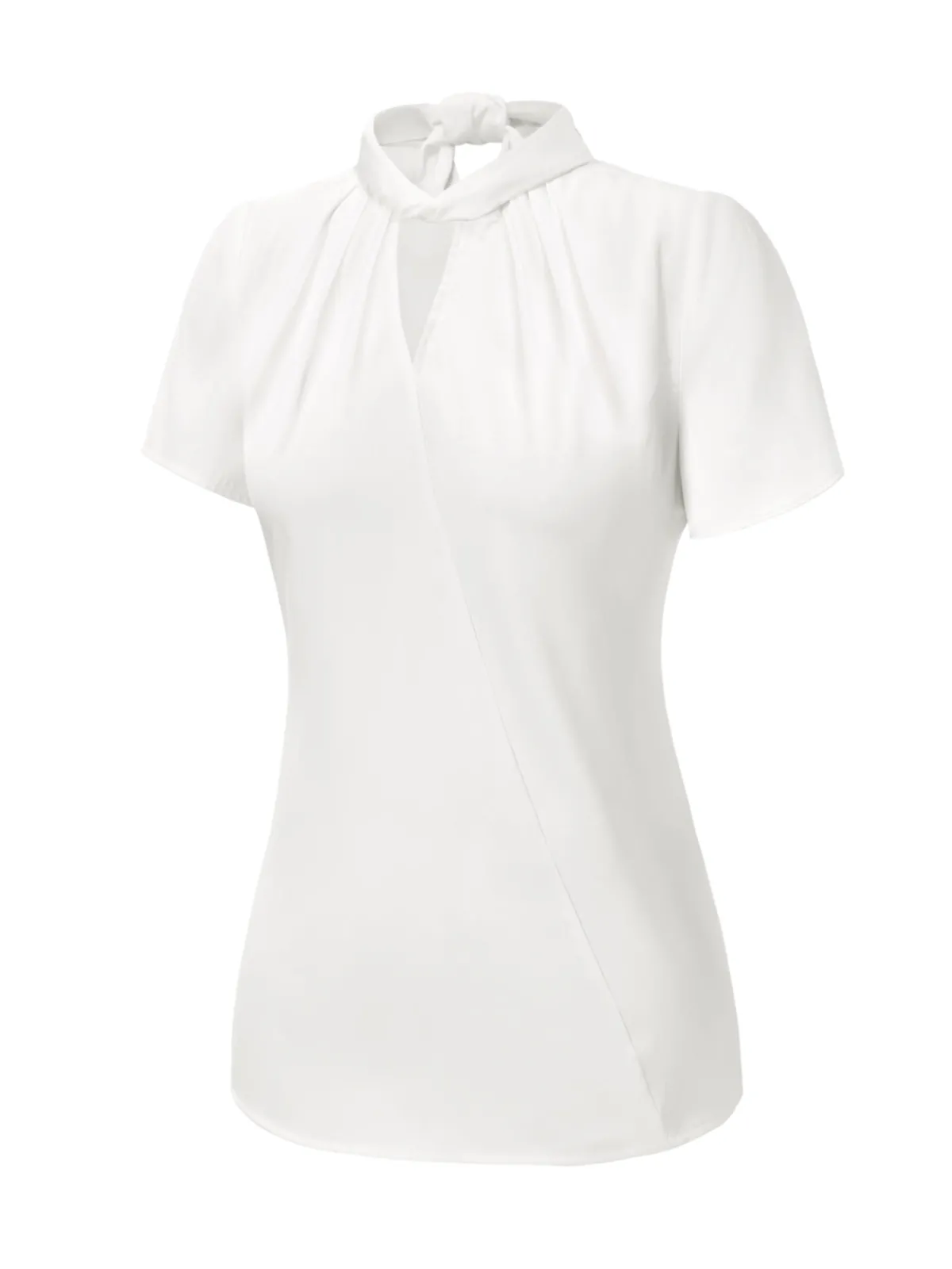 New Retro Stage 1930s Solid Keyhole-Neck Satin Blouse White