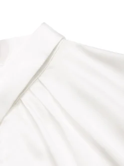 New Retro Stage 1930s Solid Keyhole-Neck Satin Blouse White