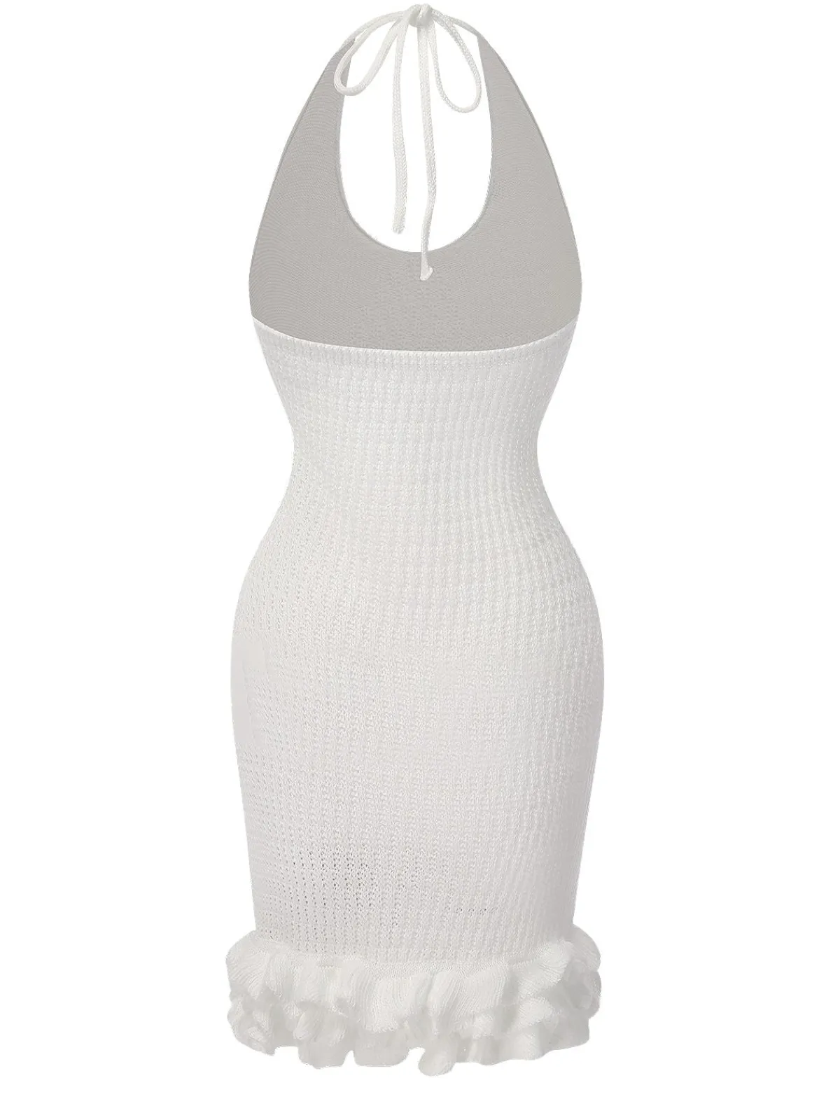 Discount Retro Stage 1960s Solid Knitted Overlay Dress White