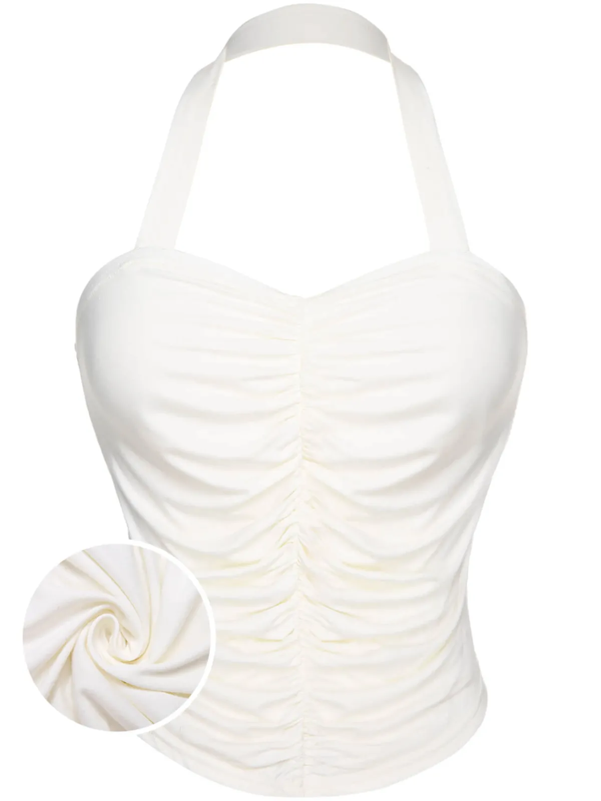 Discount Retro Stage 1950s Solid Pleated Halter Top White