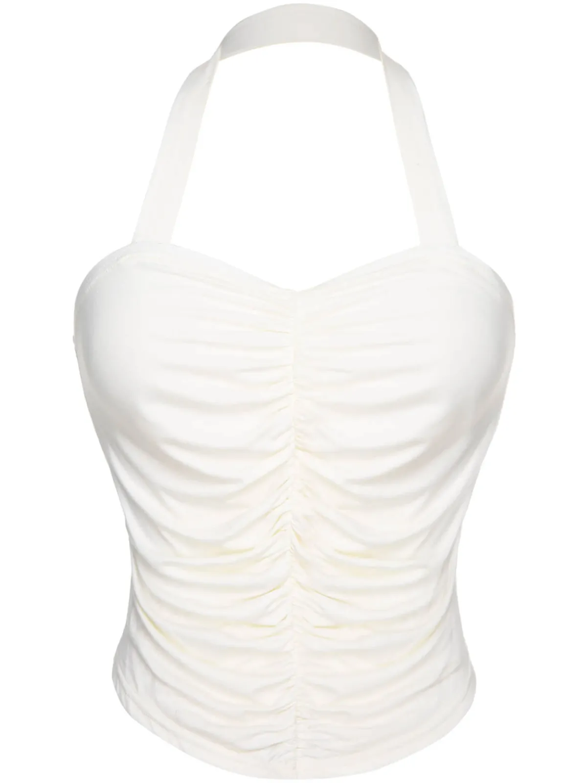 Discount Retro Stage 1950s Solid Pleated Halter Top White