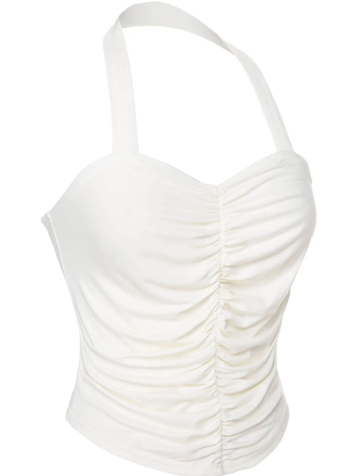 Discount Retro Stage 1950s Solid Pleated Halter Top White