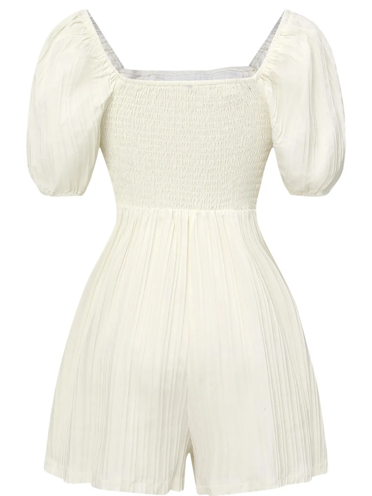 New Retro Stage 1960s Solid Puff Square Neck Romper White