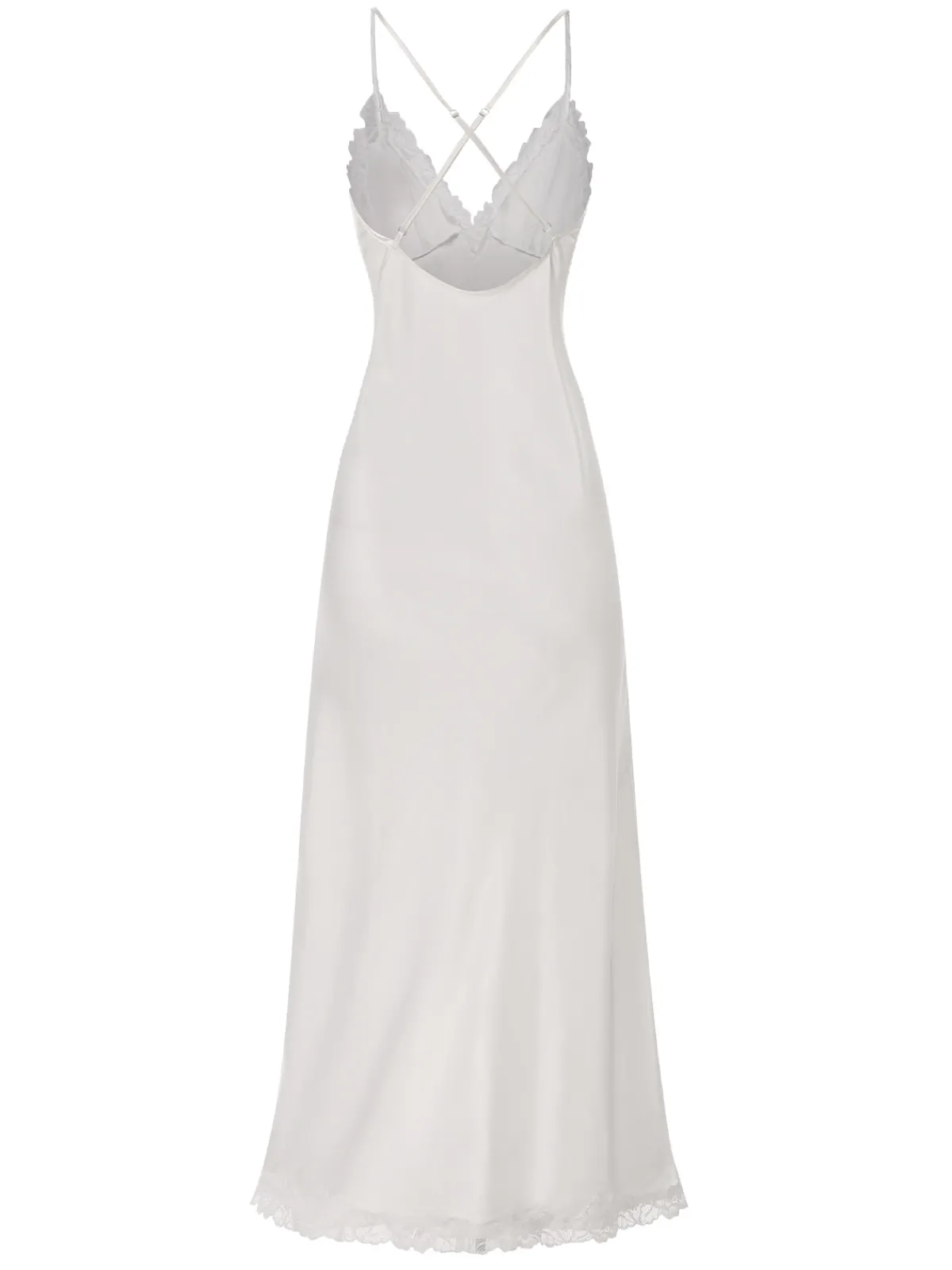 Outlet Retro Stage 1950s Solid Satin Slit Suspender Nightdress White