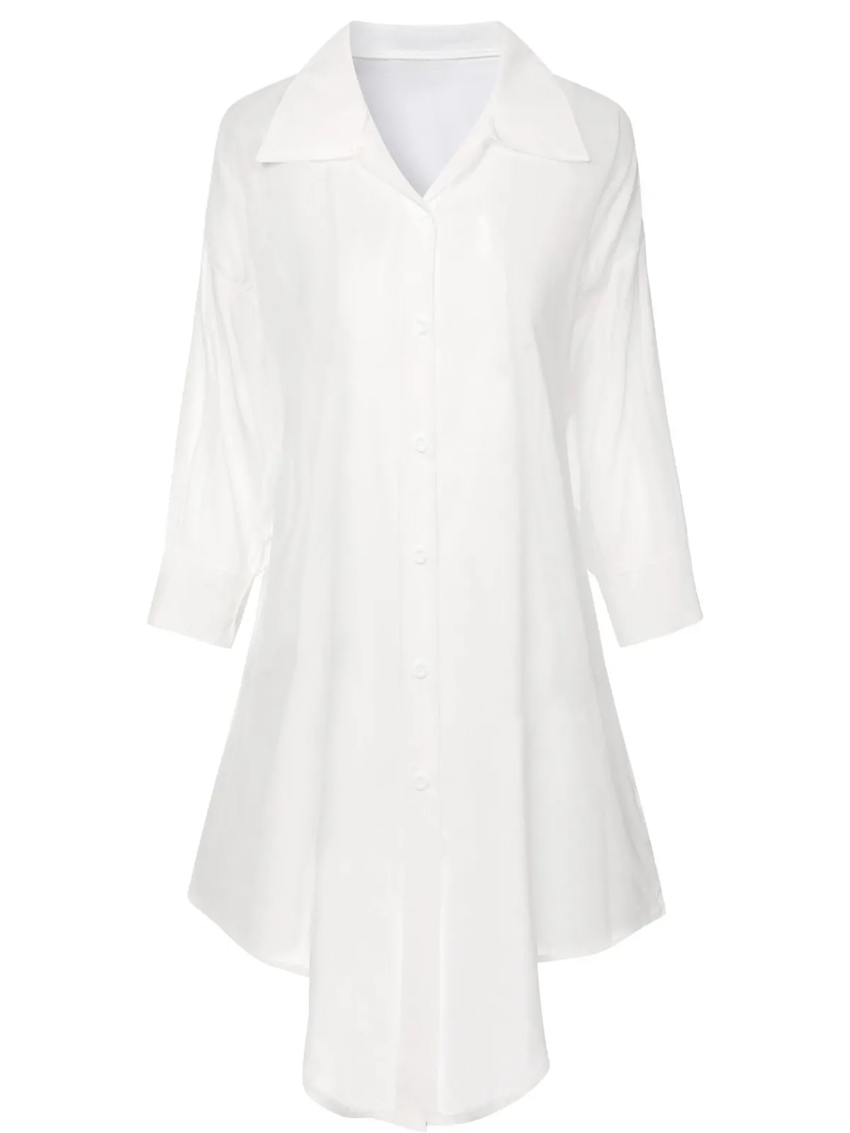 Fashion Retro Stage 1970s Solid Sheer Long Sleeve Shirt White