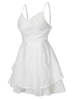 New Retro Stage 1950s Solid Spaghetti Straps Skirt Romper White