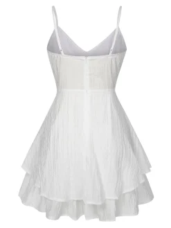 New Retro Stage 1950s Solid Spaghetti Straps Skirt Romper White