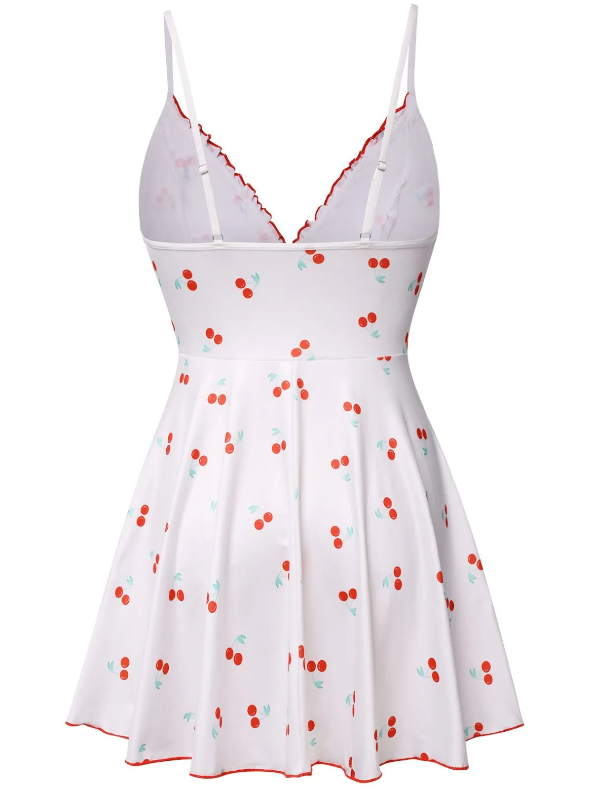 New Retro Stage 1950s Spaghetti Strap Cherry Bow Sleepwear White