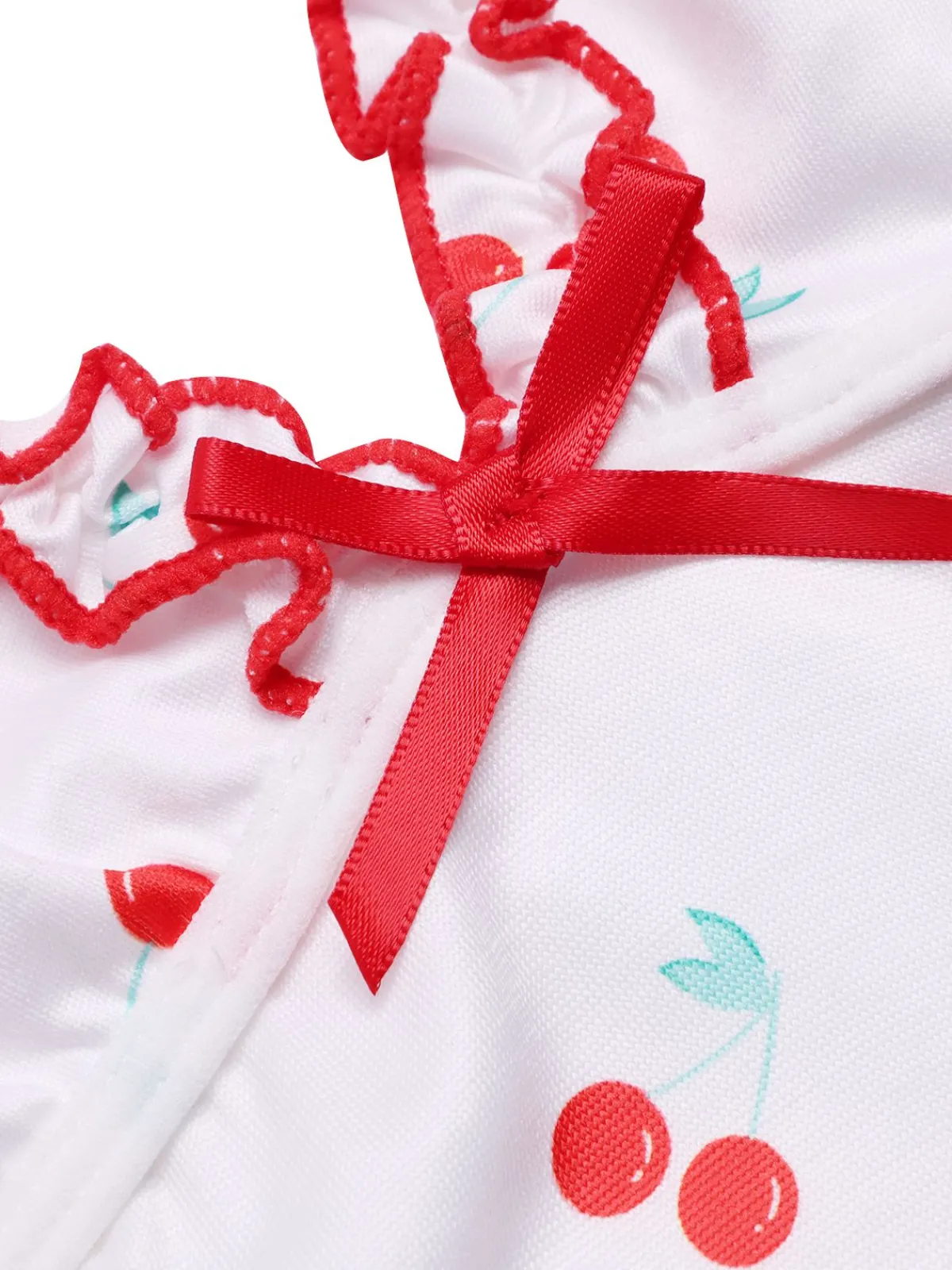 New Retro Stage 1950s Spaghetti Strap Cherry Bow Sleepwear White