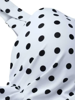 Fashion Retro Stage 1950s Spaghetti Strap Polka Dots Swimsuit White