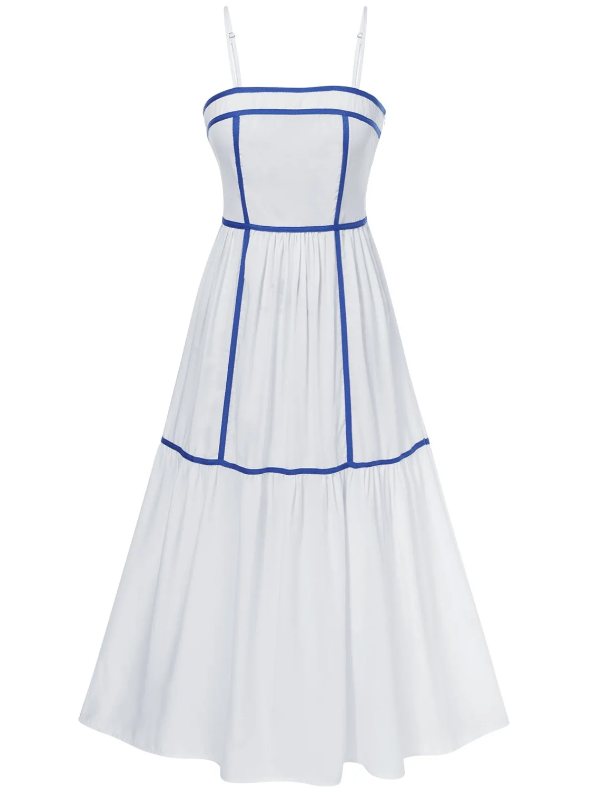 Fashion Retro Stage 1930s Spaghetti Straps Blue Lines Dress White
