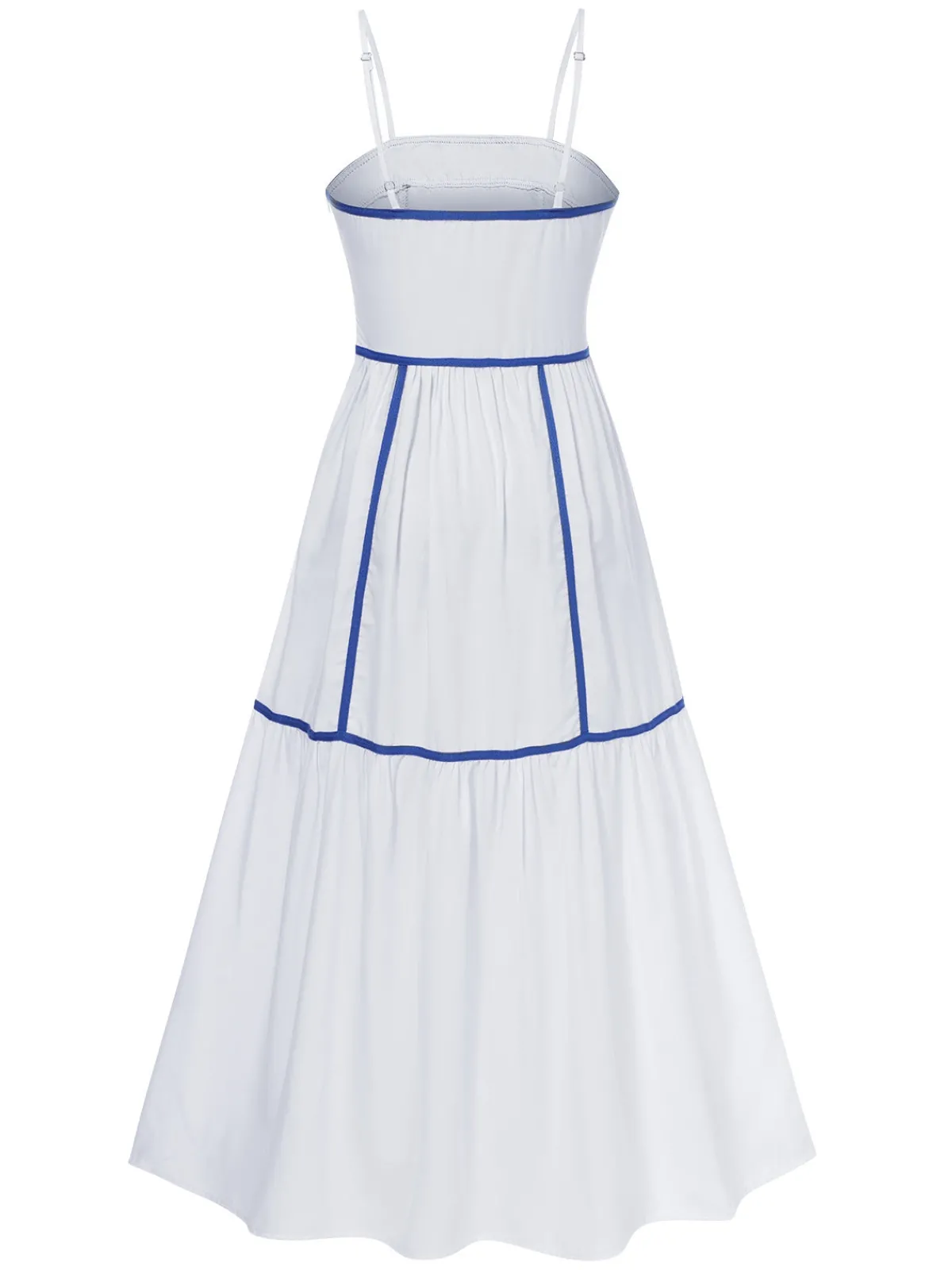 Fashion Retro Stage 1930s Spaghetti Straps Blue Lines Dress White