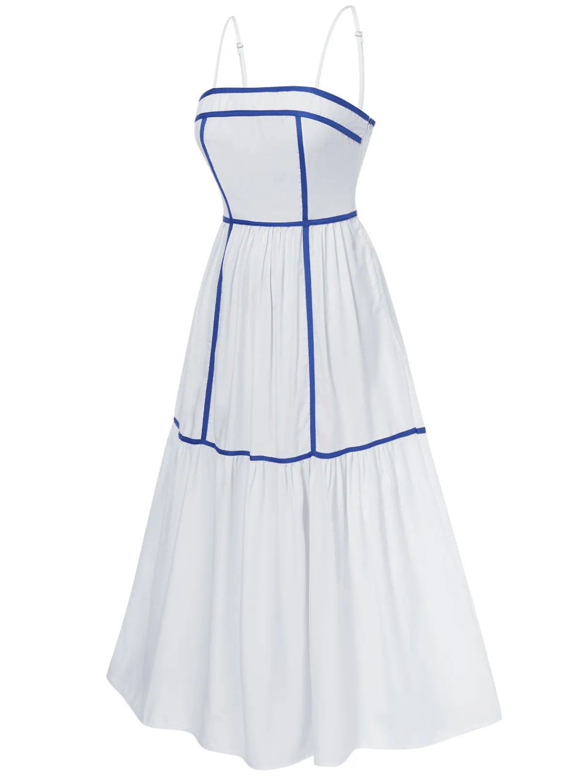 Fashion Retro Stage 1930s Spaghetti Straps Blue Lines Dress White