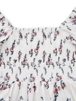 Hot Retro Stage 1950s Square Neck Puff Sleeve Floral Dress White