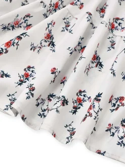 Hot Retro Stage 1950s Square Neck Puff Sleeve Floral Dress White