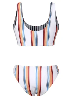 Clearance Retro Stage 1950s Strap Stripes Swimsuit White