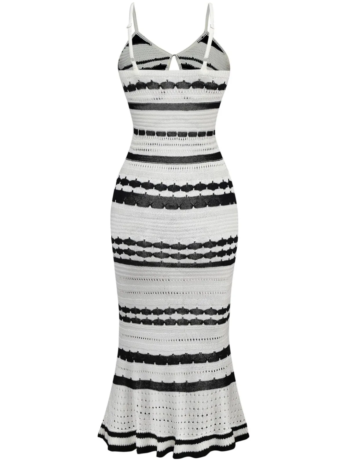 New Retro Stage 1970s Striped Knit Bodycon Dress White
