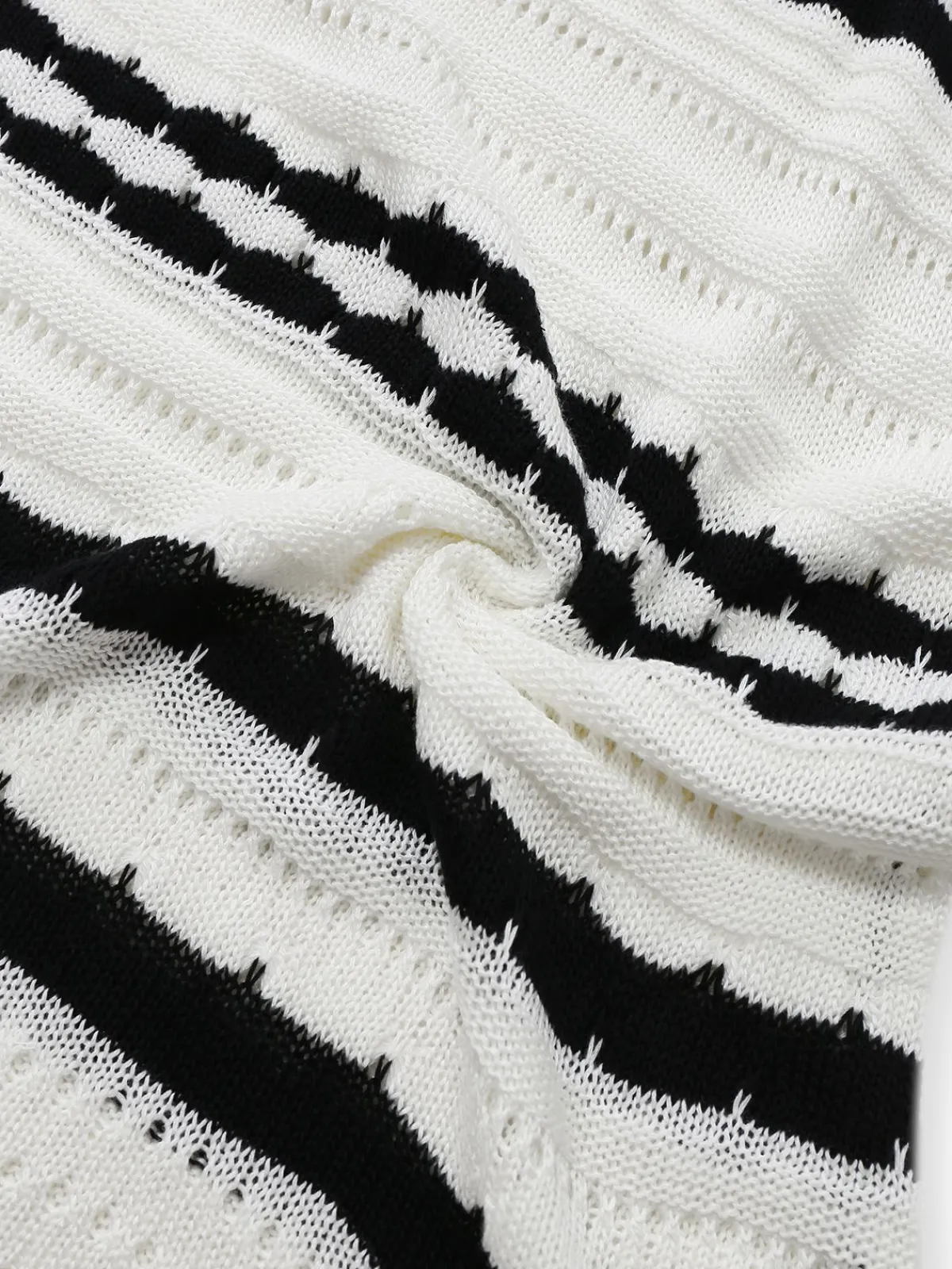 New Retro Stage 1970s Striped Knit Bodycon Dress White