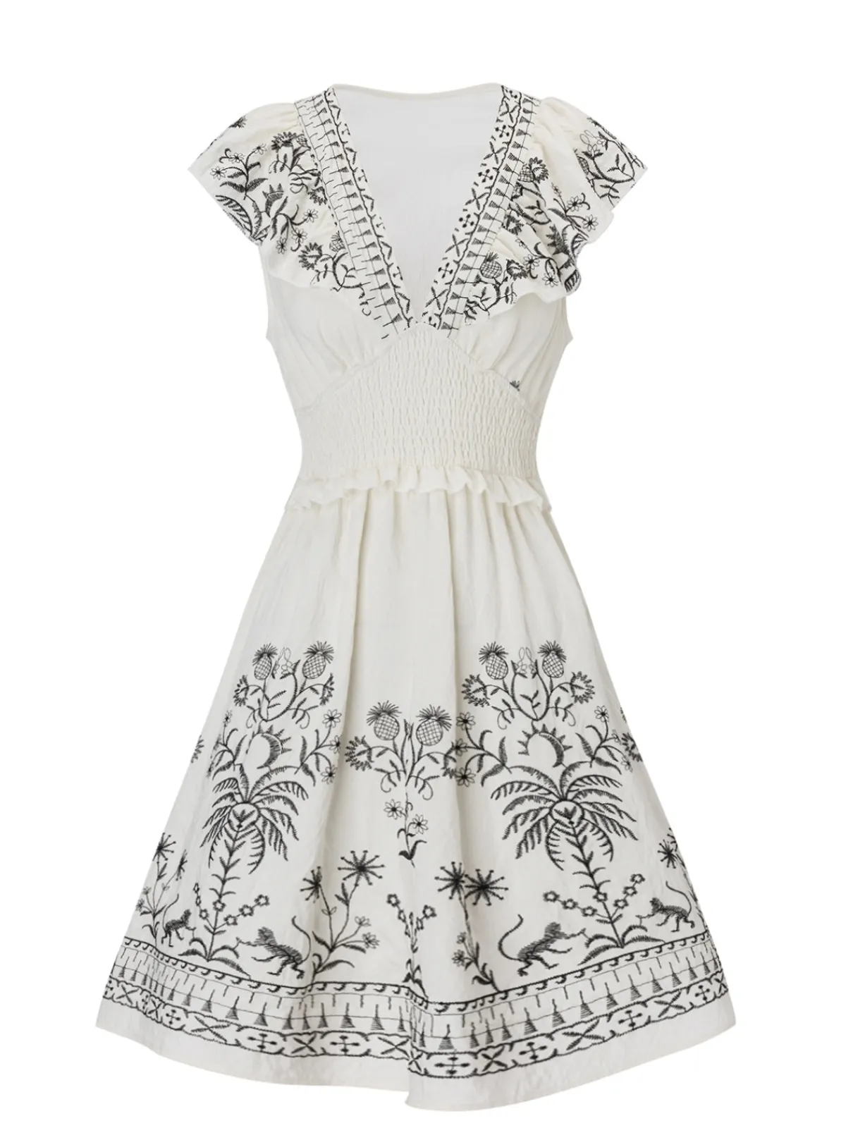Discount Retro Stage 1970s V-Neck Floral Boho Ruffles Dress White